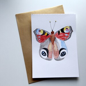 Carta acquerello dipinta a mano, Farfalla, Carta acquerello originale Farfalla pavone, Cottagecore Wall Art, Arredamento casa colonica, carta 4x6