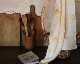 Bundle Dyed Bandana, Gold Silk Fichu, Botanical neckerchief, Yellow Hand Dyed Scarf