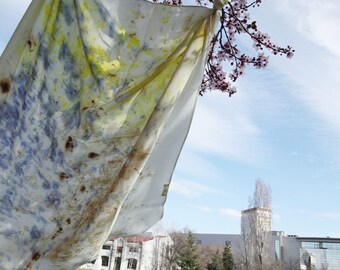 Large silk scarf plant dyed with flowers and herbs from Bulgaria/ Eco-friendly gift box/ botanically dyed scarf/ Luxury Gift