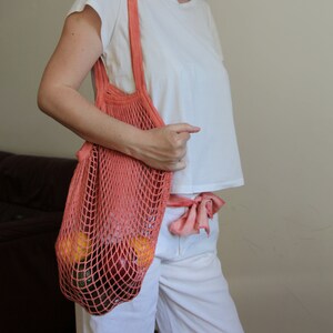 Cotton Mesh, Farmers Market Bag, Red Plant Dyed French Organic Cotton Crochet, OEKO, zero waste gift image 5
