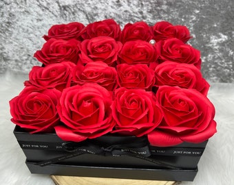 Square Valentine’s Day Red SCENTED soap rose box,