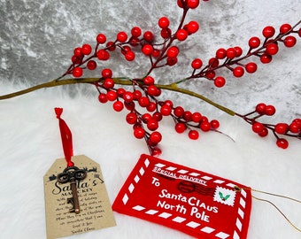 Personalised Santa Claus Red Envelope with Santa Magic Key, Santas magic key, Christmas Eve box,stocking filler,Official North Pole Envelope