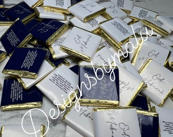 Eid Mubarak Gold Foil Print Chocolate Favour Islam ,Eid Mubarak Chocolate Squares,  Eid Chocolates white/Gold or Navy blue/gold 50pcs,