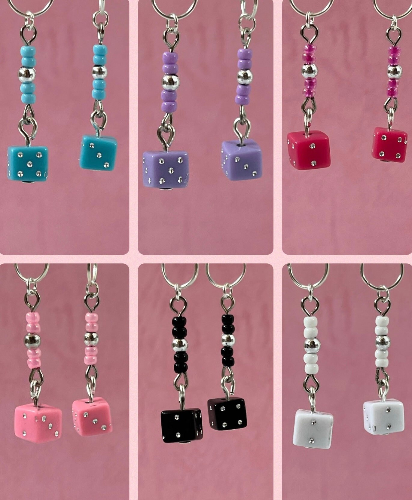 Glass Dice Beads, Handmade Lampwork Beads, 8mm Glass Cube Beads, Funky Dice  Glass Beads, White Glass Dice, Black Dice, Pink Dice,opaque Dice 
