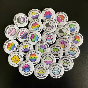 OFERTA Botones Pride Paw grandes (LGBTQ+) | 50 mm | 22 banderas diferentes | queer, lesbiana, gay, bi, pan, ace, aro, trans, fluido y más.