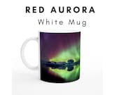 Red Aurora Mug - Iceland Northern lights - White Ceramic 11oz & 15oz
