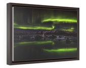 Aurora Lagoon Reflection - Jokulsarlon Iceland - Framed Premium Gallery Wrap Canvas