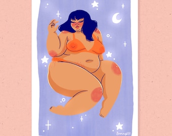 Celestial A5 A4 A3 print | fat liberation body positive cozy joyful illustration