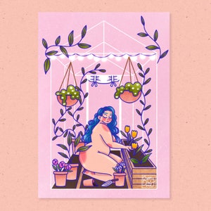 Peaceful A5 A4 A3 print | fat liberation body positive cozy joyful illustration retro 70s vibes