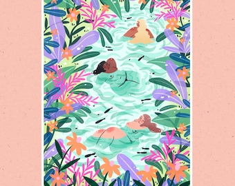 Wild swimming A5 A4 A3 print | fat liberation body positive cozy joyful illustration