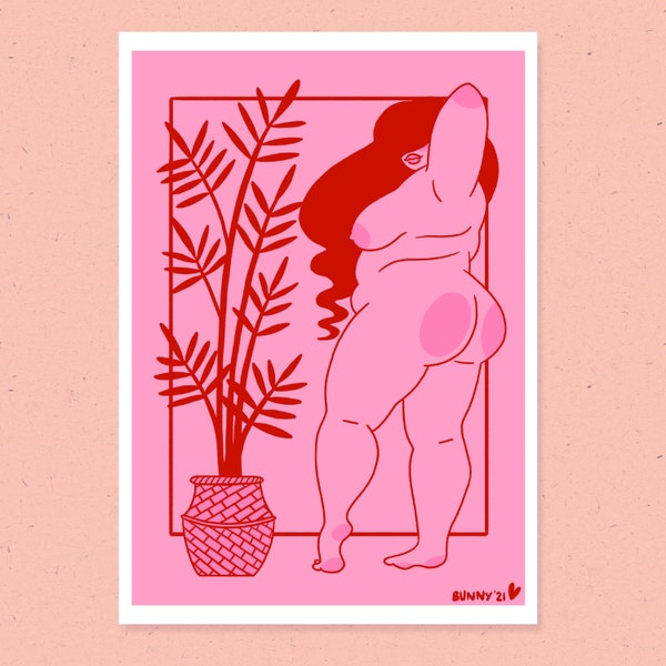 Pink and Red A5 A4 A3 print | fat liberation body positive cozy joyful illustration