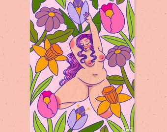 Spring A5 A4 A3 print | fat liberation body positive cozy joyful illustration retro 70s vibes