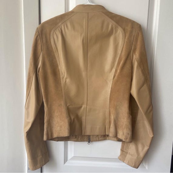 Hellbraune Leder- und Wildlederjacke (S) 90er jahre, y2k, kragen