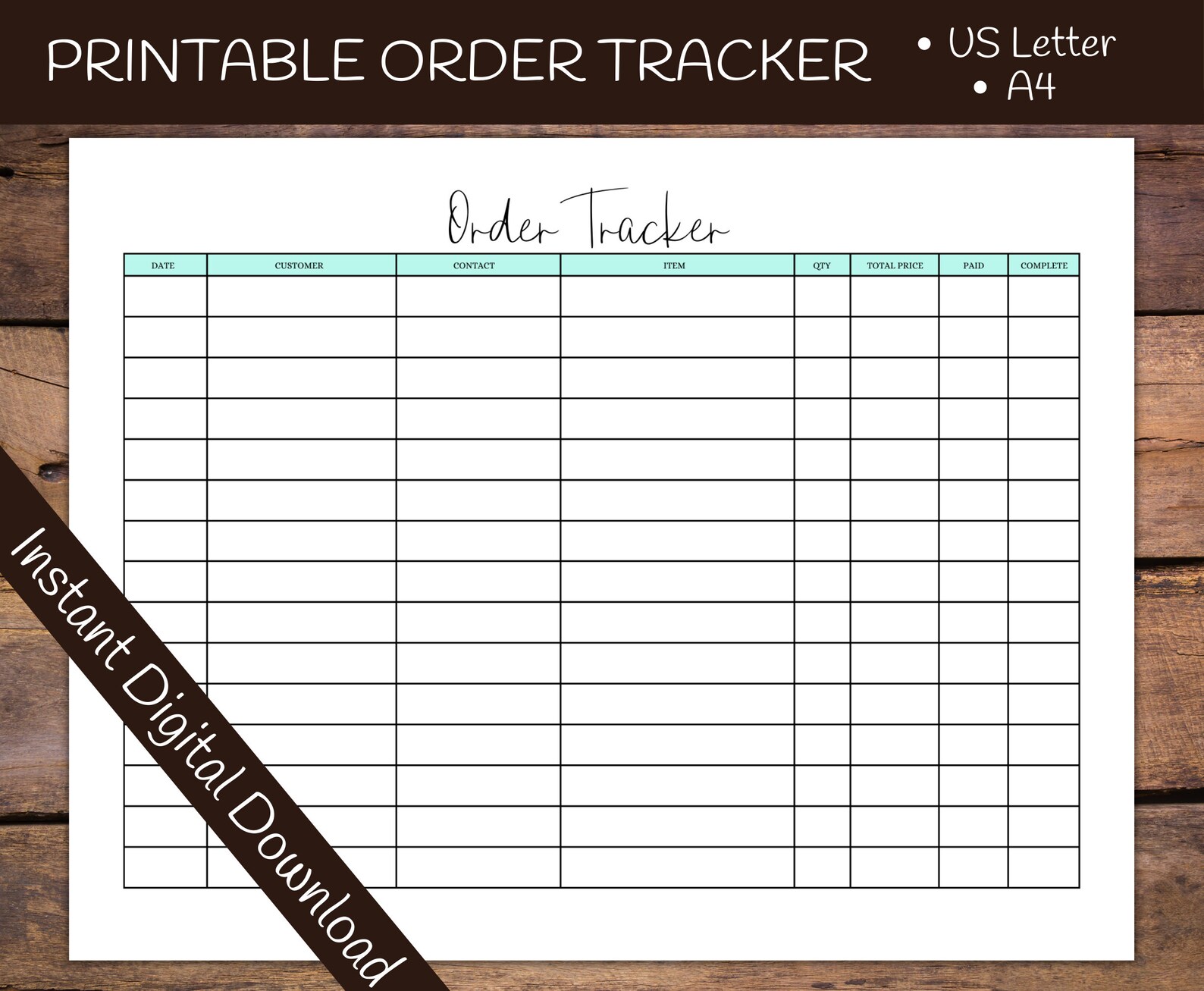 Printable Order Tracker Order Log Instant Digital Download - Etsy