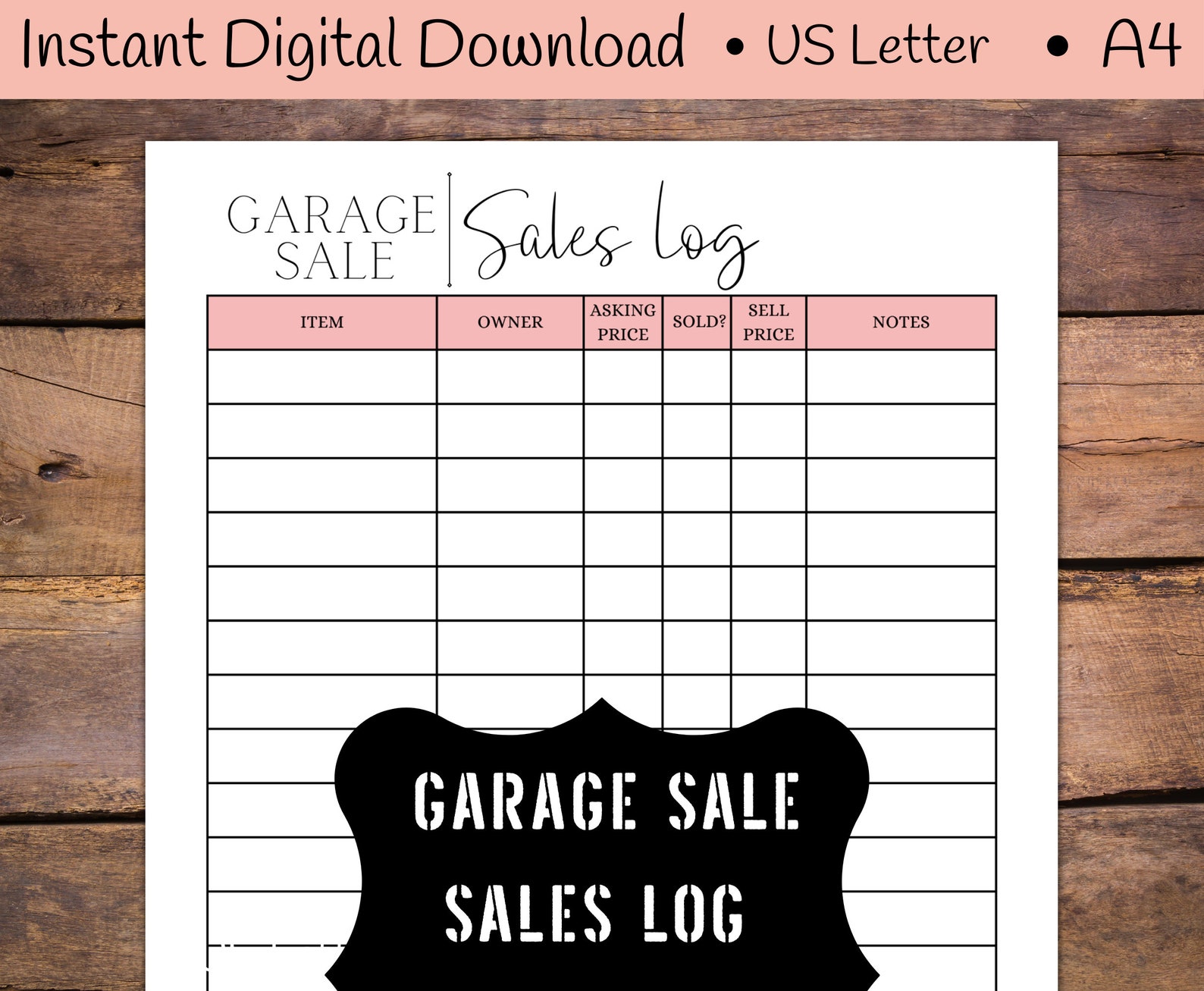 Garage Sale Sales Log, Yard Sale Sales Tracker, Instant Digital ...