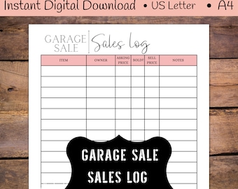 Garage Sale Sales Log, Yard Sale Sales Tracker, Instant Digital Download, US Letter Size and A4