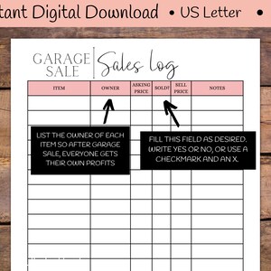 Garage Sale Sales Log, Yard Sale Sales Tracker, Instant Digital ...