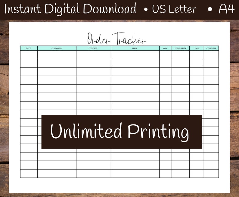 Printable Order Tracker Order Log Instant Digital Download - Etsy