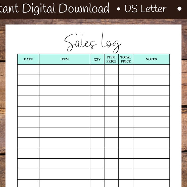 Sales Log, Sales Tracker, Order Tracker, Instant Digital Download, US Letter Size and A4