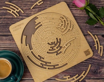 Round Labyrinth Wooden Jigsaw Puzzle Game For Birthday Gift Geometric Laser Cut Puzzles For Kids And Adults