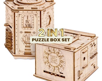 Mindcracker Set - Escape Room in a Box - Brain Teaser Puzzles for Adults & Kids- Puzzle Box with Hidden Compartment - Christmas Puzzle Boxes