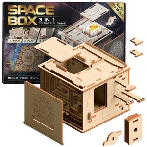 Space Box 3D Puzzle Game - 3-in-1 Wooden Puzzle Box Game - Brain Teaser Puzzles - Gift Box Riddle Game - Puzzle Box for Children and Adults