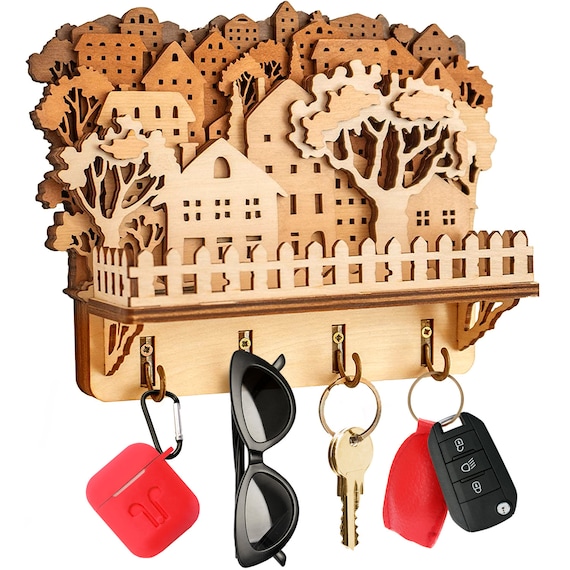 Handmade Wooden Key Holder Wall Mounted Racks for Home Storage