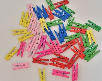 50 Mini Clothespins, Photo clips Wall Decoration, Sign Holders, Postcard Holders, Wood Clamps, Peg Clips, Clothespins