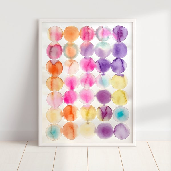 Original Minimalist Large Abstract Watercolor, Circles Abstract Painting, Loose Watercolor Wash, Organic Shapes, Abstract Circles Wall Art