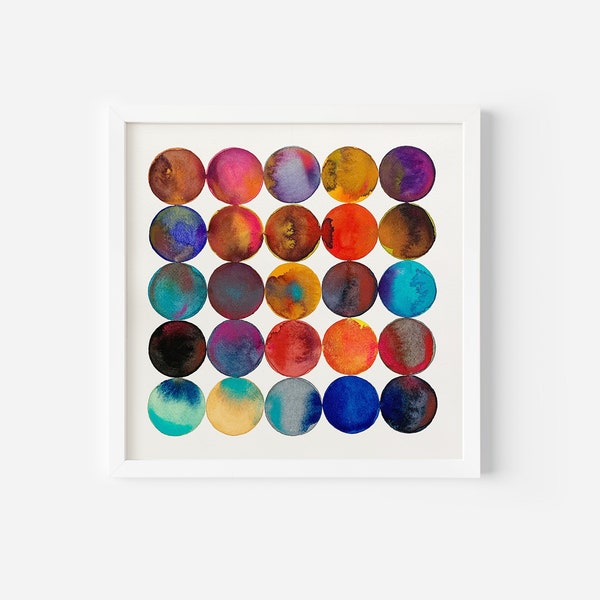 Original Square Abstract Watercolor Painting Circles Abstract Painting Bright Watercolor Geometric Colorful Wall Art Minimalist Art 12 x 12