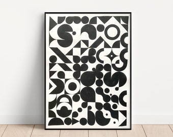 Original Large Abstract Watercolor Painting, Black and White Watercolor, Minimalist Geometric Block Art, Black and White Abstract, 22x30 in