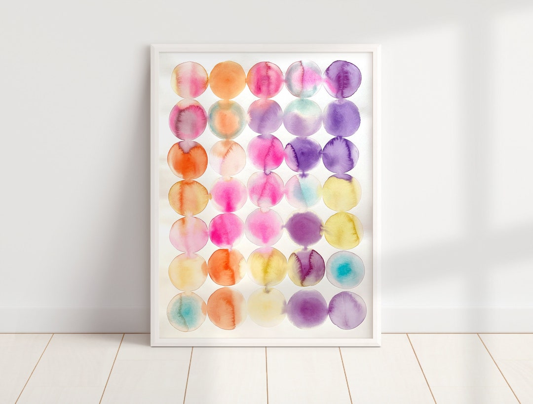 Original Minimalist Large Abstract Watercolor, Circles Abstract