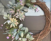 Lambs Ear Wreath for Front Door, Succulent Wreath, Greener Wreath, Wreath front door year round, Newlywed gift for couples