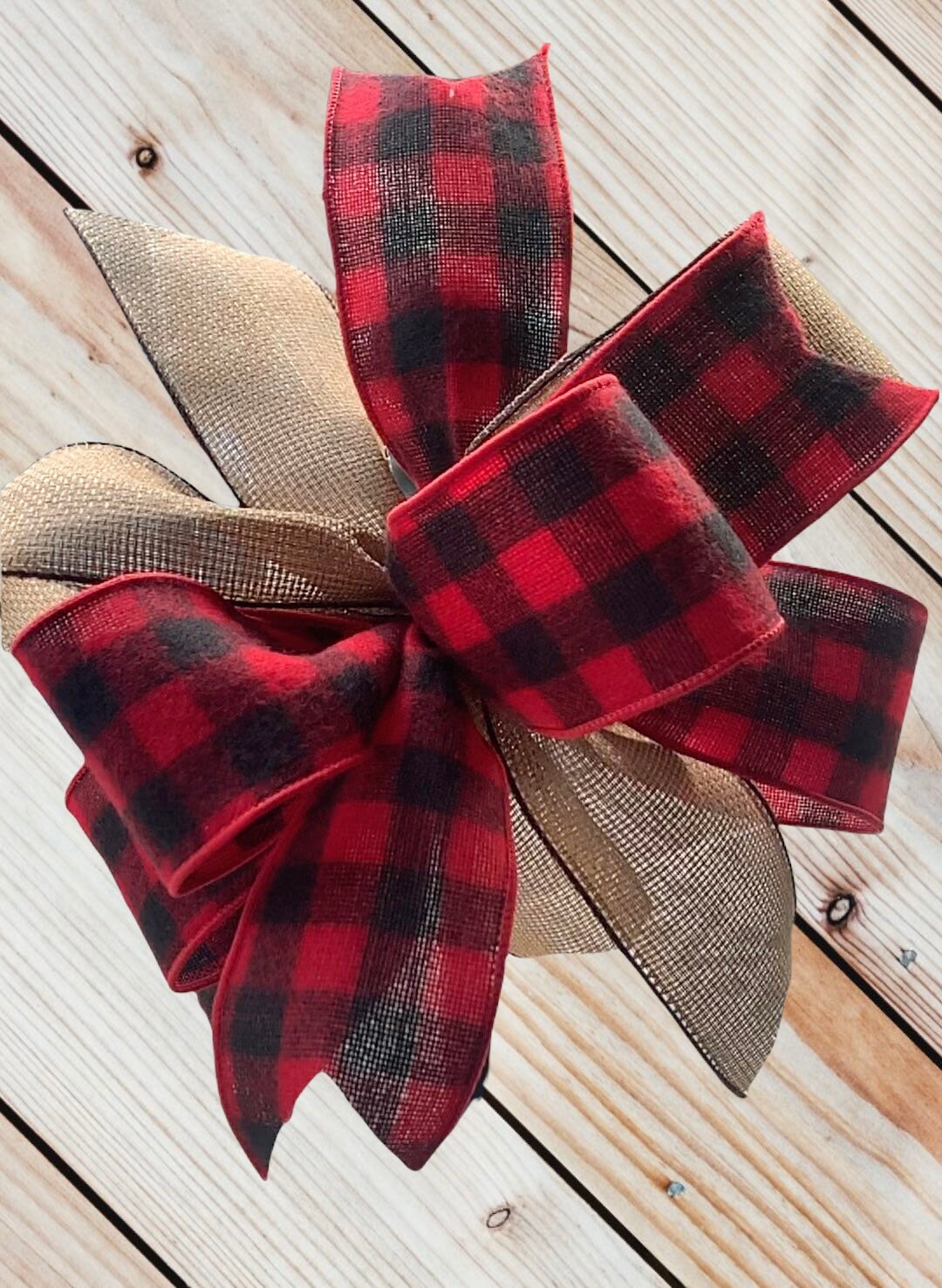 Burlap Tree Topper Bow Rustic Christmas Bow Red Buffalo Etsy