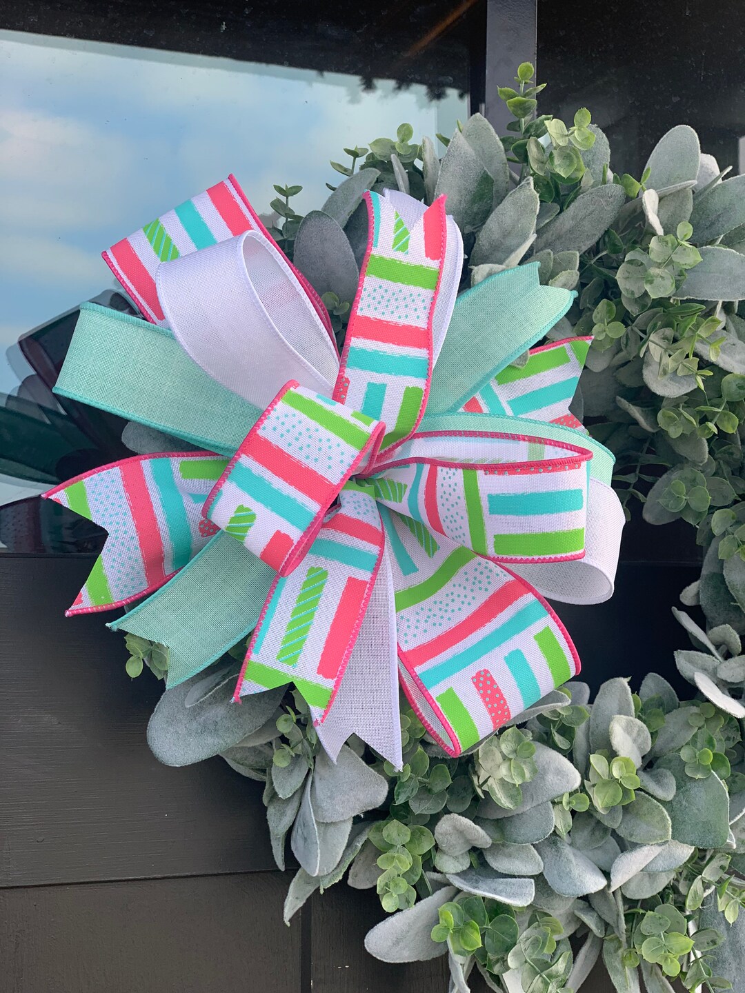 Spring Bow for Wreath and Lantern Bow Topper, Pink and Blue for Door ...