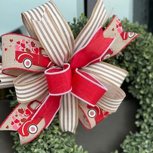 Valentines Day Bow for decorating, Bow for Wreath, Spring bow for Lantern, Designer Bow with wired ribbon, Banister Bow