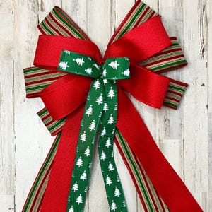Striped Ribbon Bow with Red, Green & Cream - Traditional Christmas Color Bow - Wired Ribbon Bow for Holiday Decor - 4 Ft Tree Topper