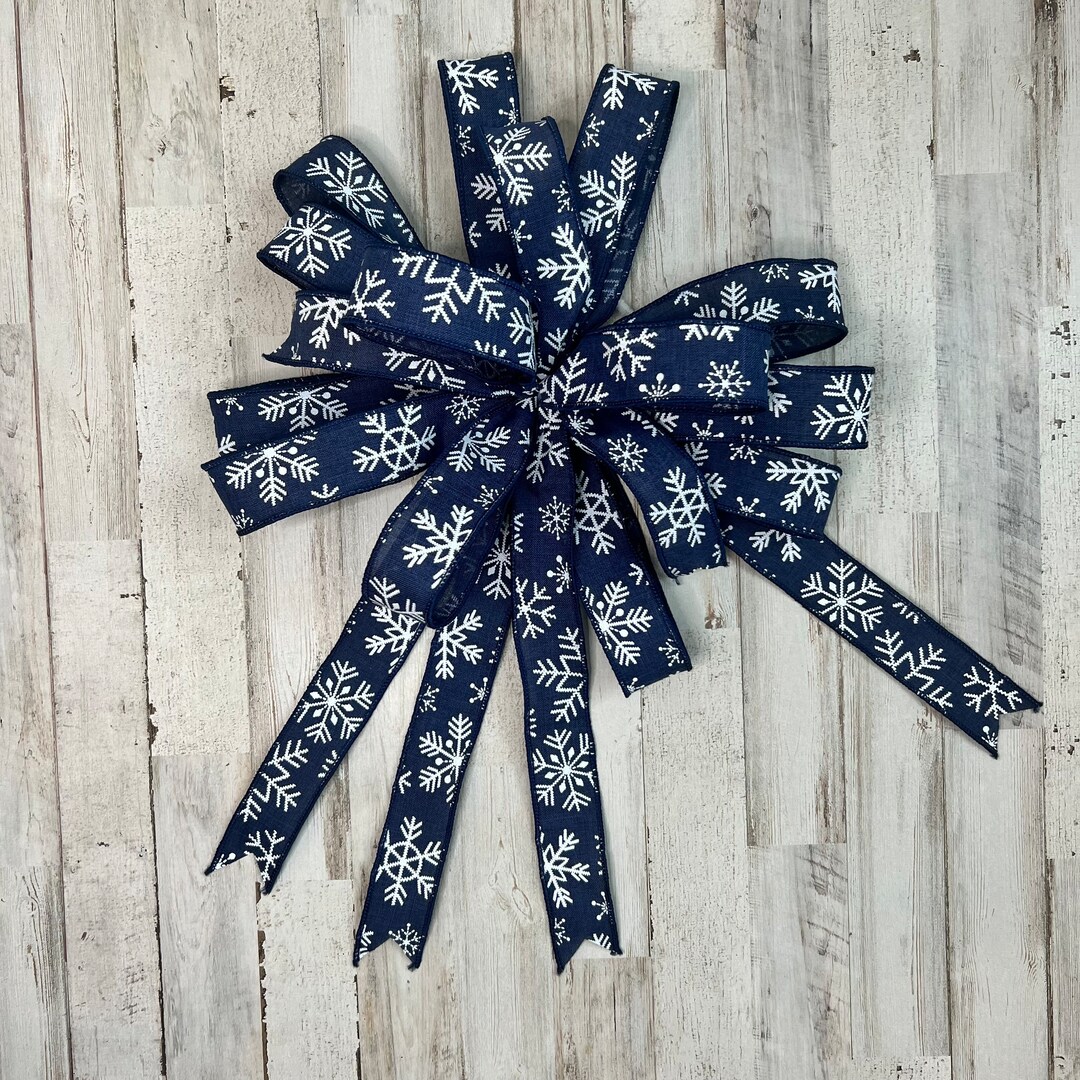 Navy Blue Ribbon With Snowflakes, Christmas Wreath Bow, White and Blue ...