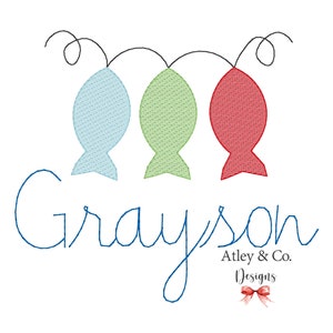 Fish On A Line Embroidery Design | Sketch Fill Design |  4x4 5x7 8x8 Hoop Design