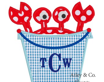 Crab Bucket Machine Embroidery Design | Instant Download | 4 sizes | 5x7 6x10 8x8 9x9 Hoop Design | Sand Bucket