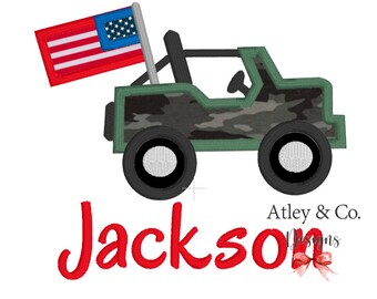 Jeep With American Flag Applique Design | Fourth of July | 5x7 6x10 8x8 9x9 Hoop Design | Memorial Day | Veterans Day