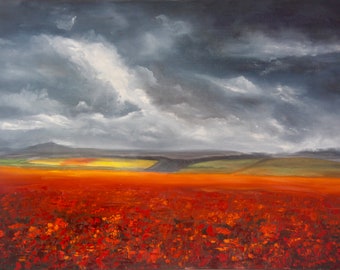 Ditchling Beacon, Poppies, South Downs, Sussex, giclee print