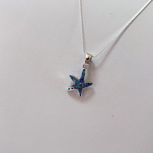 Sterling Silver Blue Opal & CZ Starfish Pendant Necklace