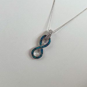 Sterling Silver Blue Opal & CZ Infinity Pendant Necklace