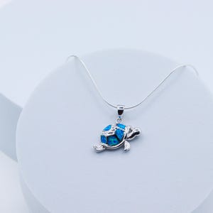 Blue Opal Sea Turtle Sterling Silver Pendant Necklace