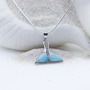 Natural Larimar Whale Tail Sterling Silver Pendant Necklace