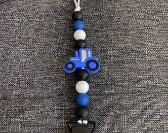 Blue Tractor Pacifier Clip