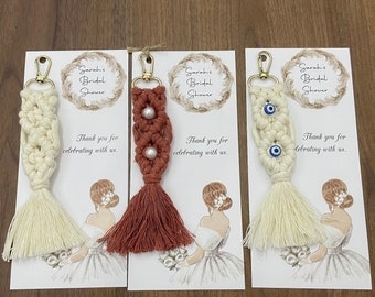 Personalized Boho Bridal Shower Favors in Bulk ,Evil Eye Macrame Keychain, Wedding Gift, Bridal Party Gift, Bridesmaid, Engagement Gifts