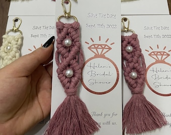 Personalized Boho Bridal Shower Favors in Bulk , Pearl Bead Macrame Keychain, Wedding Gift, Bridal Party Gift, Bridesmaid, Engagement Gifts