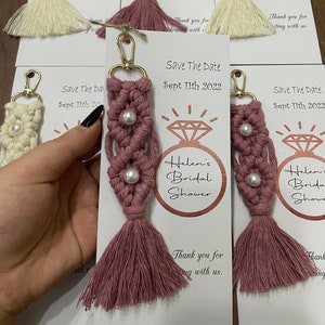Personalized Boho Bridal Shower Favors in Bulk , Pearl Bead Macrame Keychain, Wedding Gift, Bridal Party Gift, Bridesmaid, Engagement Gifts